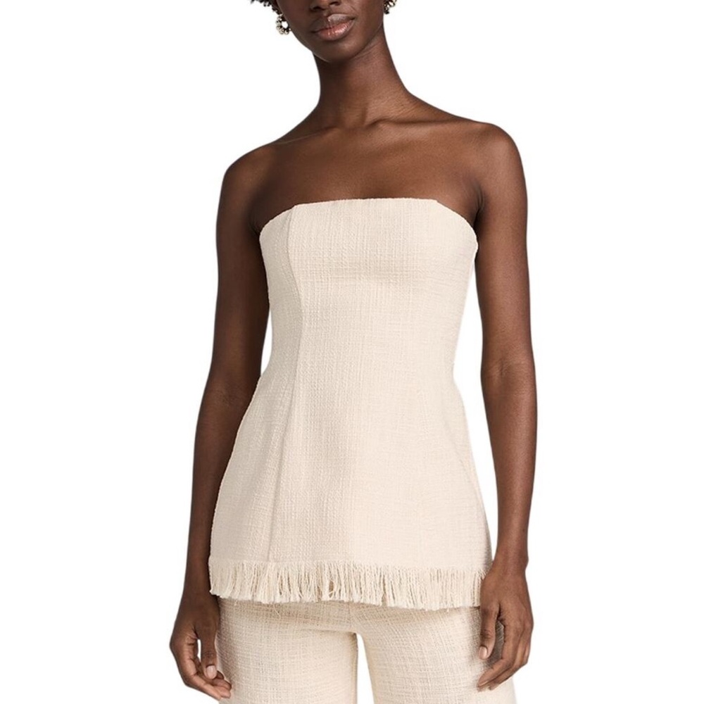 STAUD Silvia Strapless Top - Cream Tweed Fringe